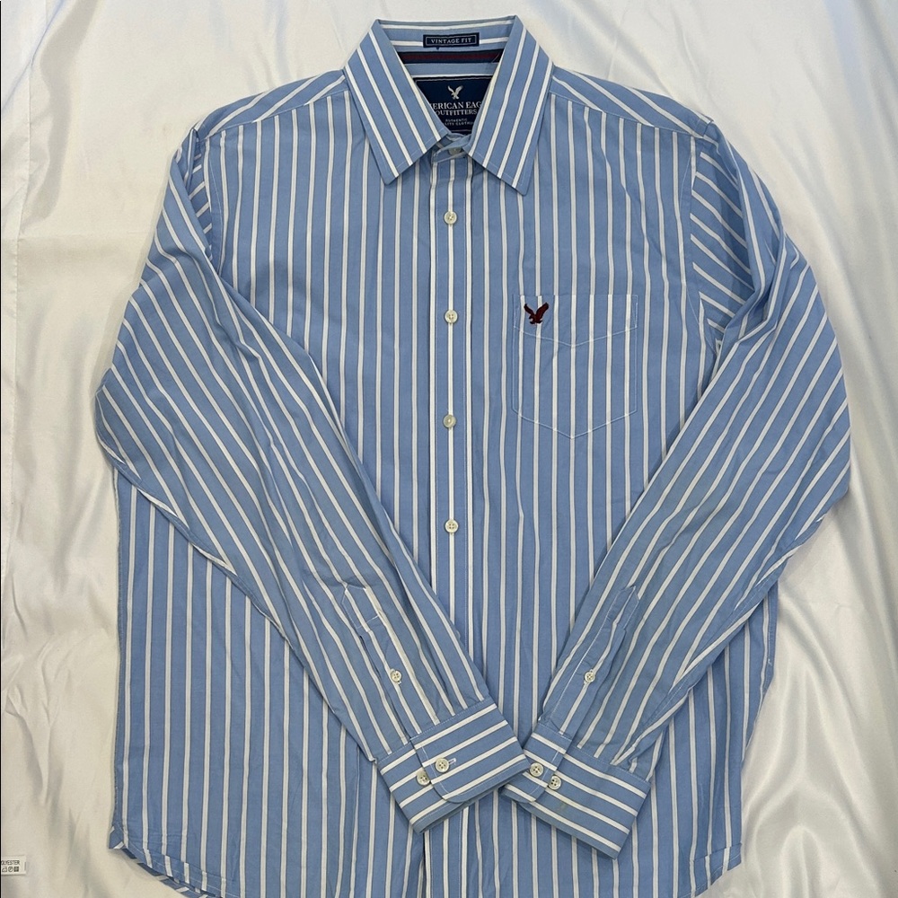 American Eagle Outfitters Blue and White Striped Shirt